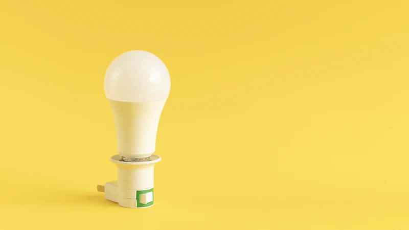 Bombilla LED blanca sobre fondo amarillo